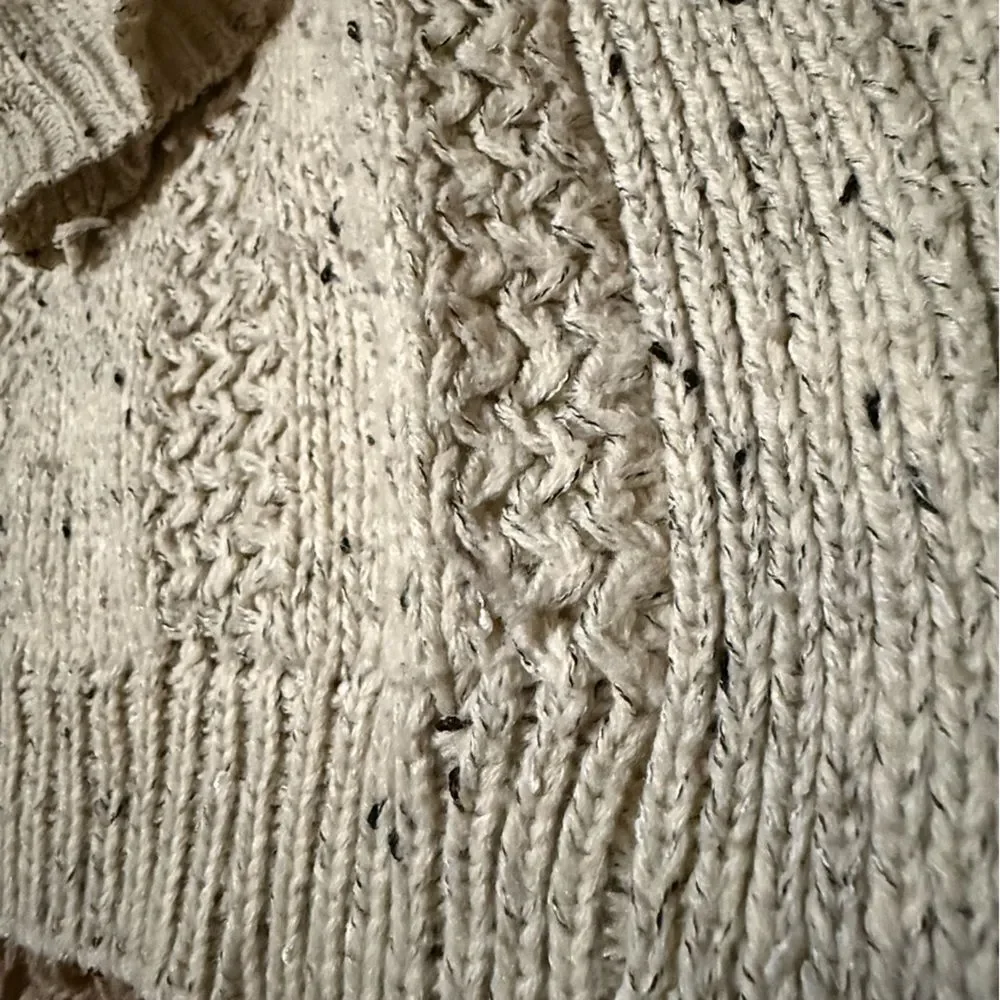 Listicle Cable Knit open front long cardigan in tan color acrylic/mohair s/m